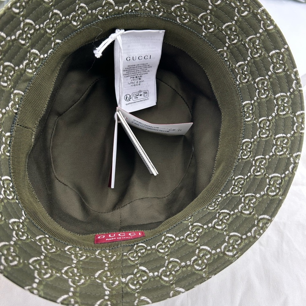 Men's Gucci GG shadow JACQUARD bucket hat in Olive, green cotton size large - Picture 6 of 7